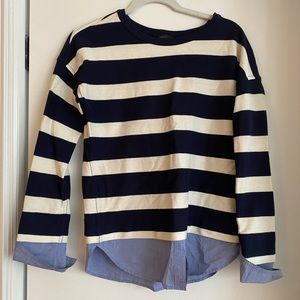 J. Crew striped long sleeve shirt with faux collar/cuffs, size XS